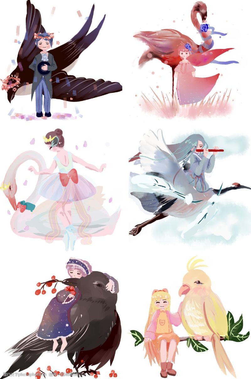 粉色火烈鸟梦幻主题系列女孩儿和鸟的故事