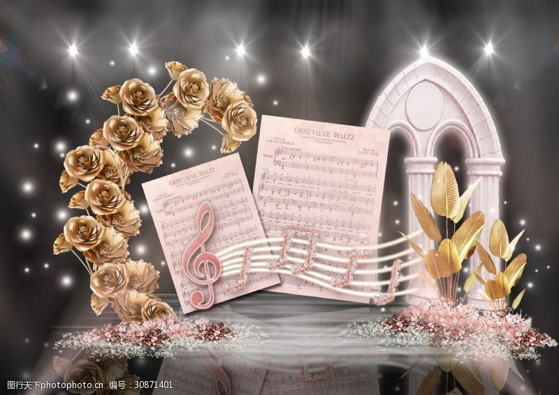 裸粉色粉色古罗马古典音乐乐谱五线谱婚礼效果图