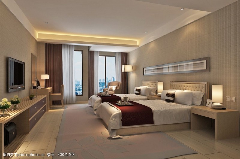 客房标准效果图欧式风格酒店客房设计效果图