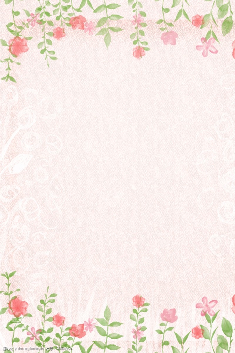 清新简约粉色花朵边框温馨海报背景