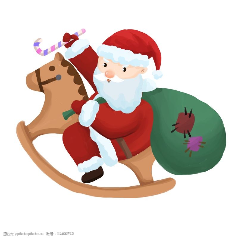 骑马插画圣诞红色唯美元素插画圣诞老人PNG
