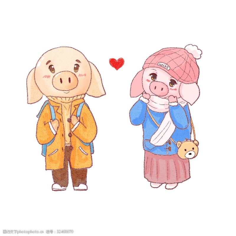 拟人猪猪年动物拟人小猪情侣创意卡通PNG