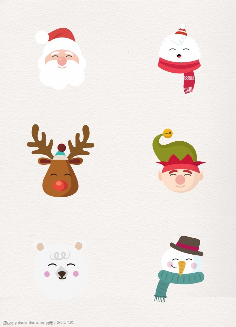 鹿头6组卡通清新圣诞角色头像设计