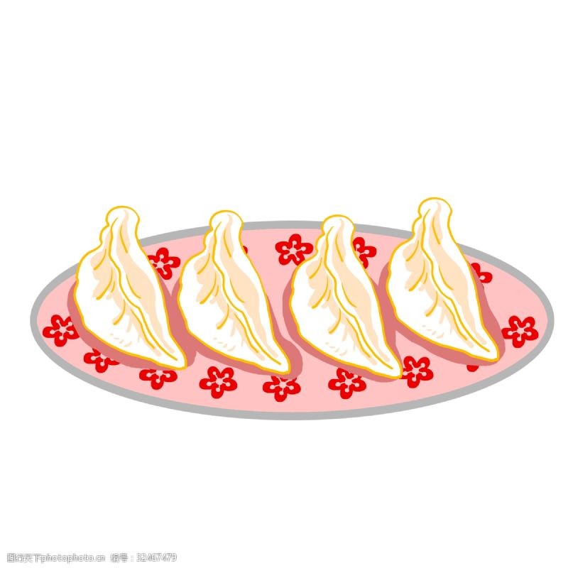 一盘饺子红色小花盘子水饺插画