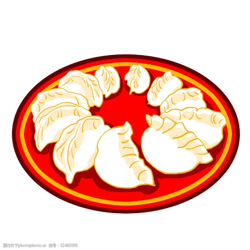 一盘饺子卡通红色盘子水饺