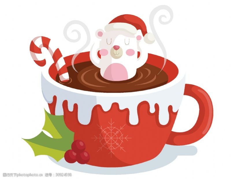 手绘矢量咖啡杯卡通圣诞咖啡元素