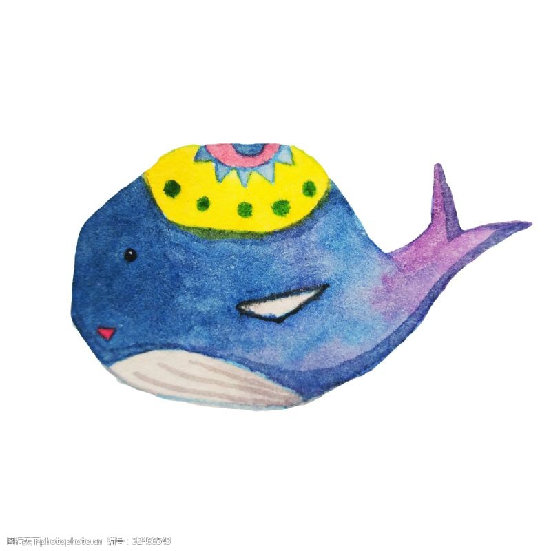 黄色的小鱼蓝色的小鱼水墨插画