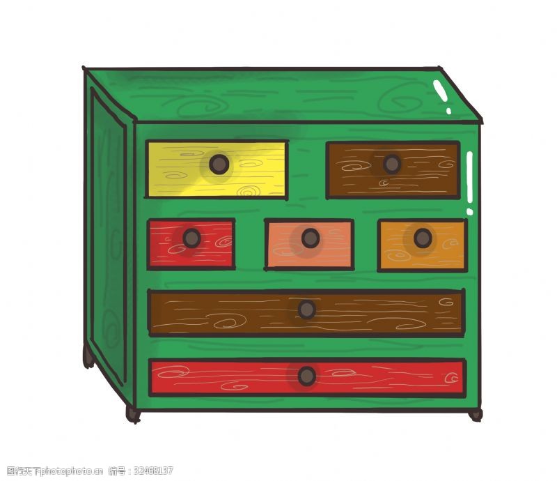 屉桌绿色的柜子抽屉插画
