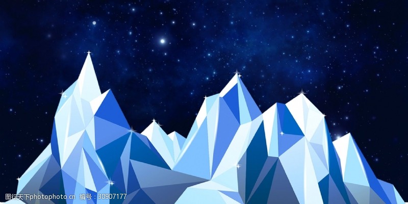 蓝色冰川背景手绘卡通蓝色云朵冰山背景素材