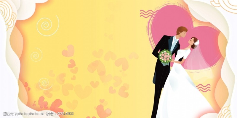 壁肌理浪漫婚礼季婚纱插画背景