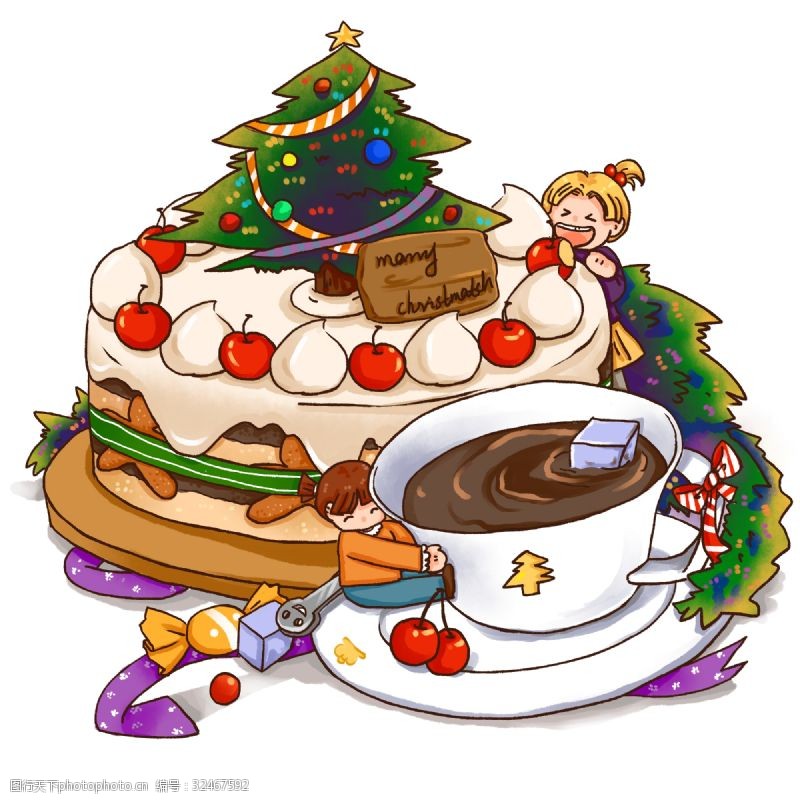 树枝素材圣诞节美食蛋糕咖啡人物免抠素材