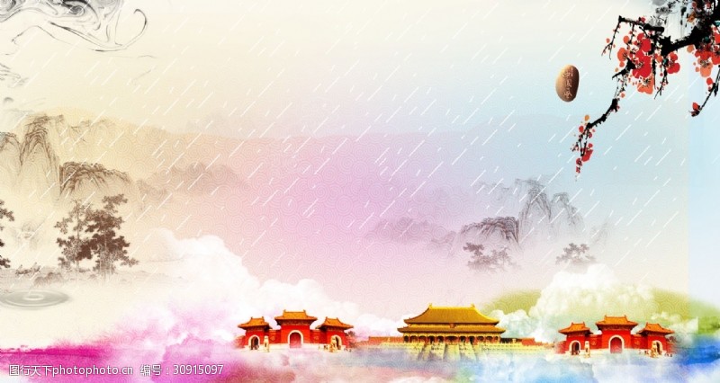 古典水墨背景中国风水墨山水背景素材