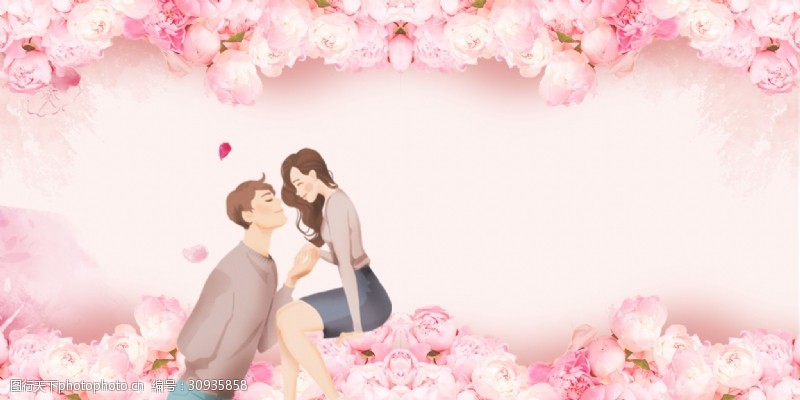 壁肌理婚礼浪漫手绘粉色花卉背景
