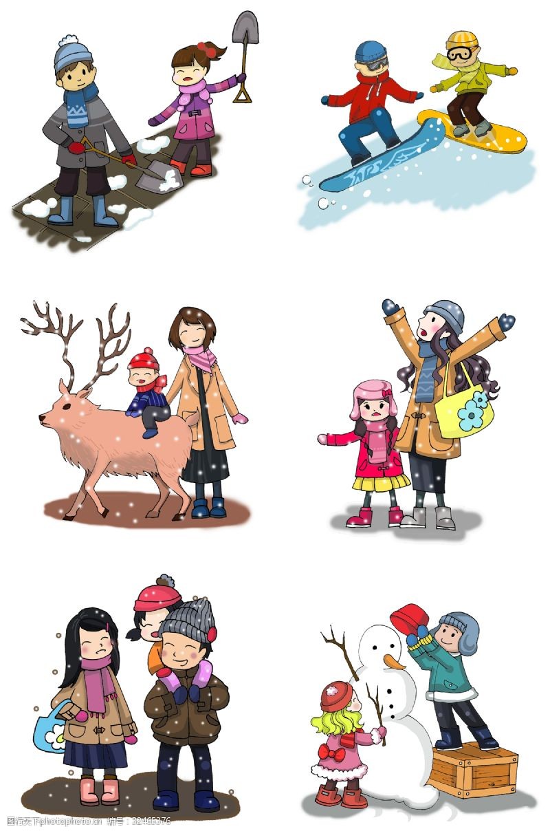 两个男孩滑雪冬天冬装亲子装卡通插画