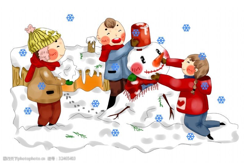 爱创新手绘原创厚涂欢庆元旦新年圣诞节堆雪人插画PNG