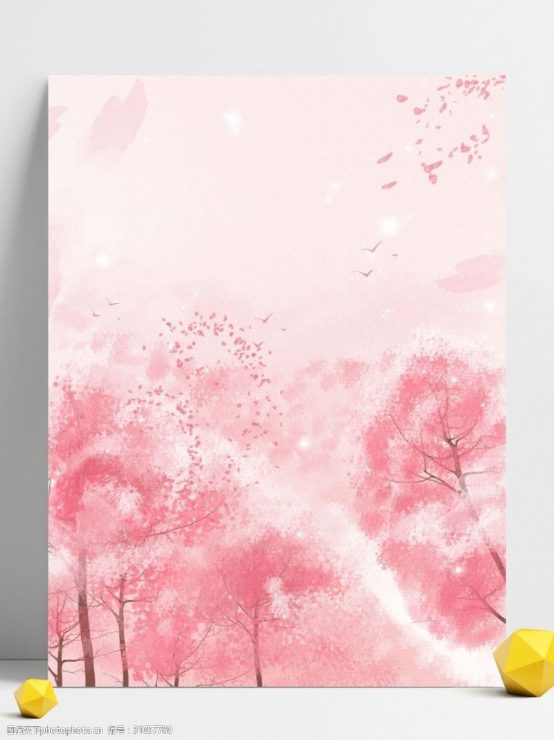 纯色背景纯原创手绘唯美樱花开放粉色背景