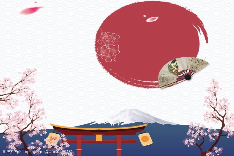日本樱花富士山背景素材