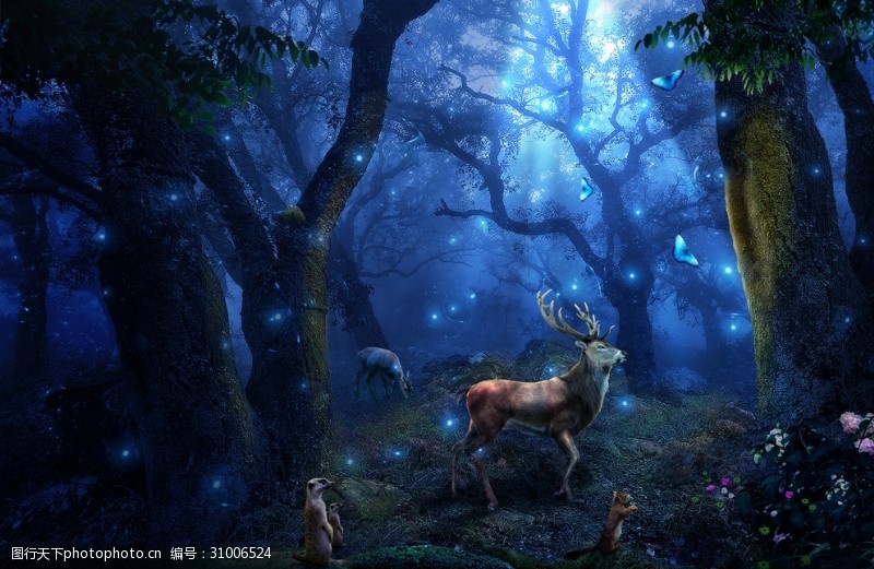 动物舞台背景梦幻从林