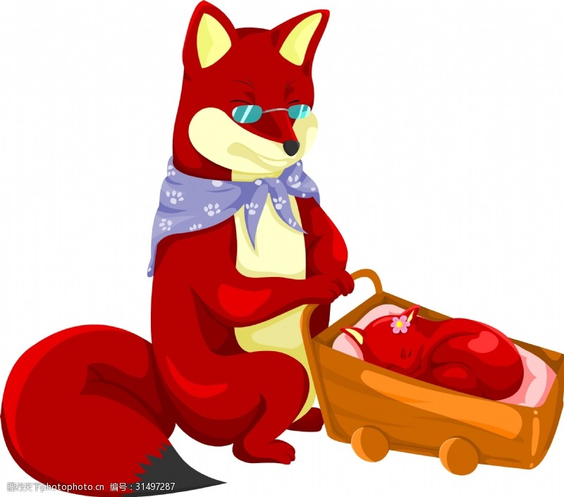 卡通人物推车戴眼镜推宝宝车的狐狸