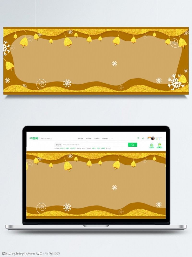 金色铃铛圣诞节雪花banner背景