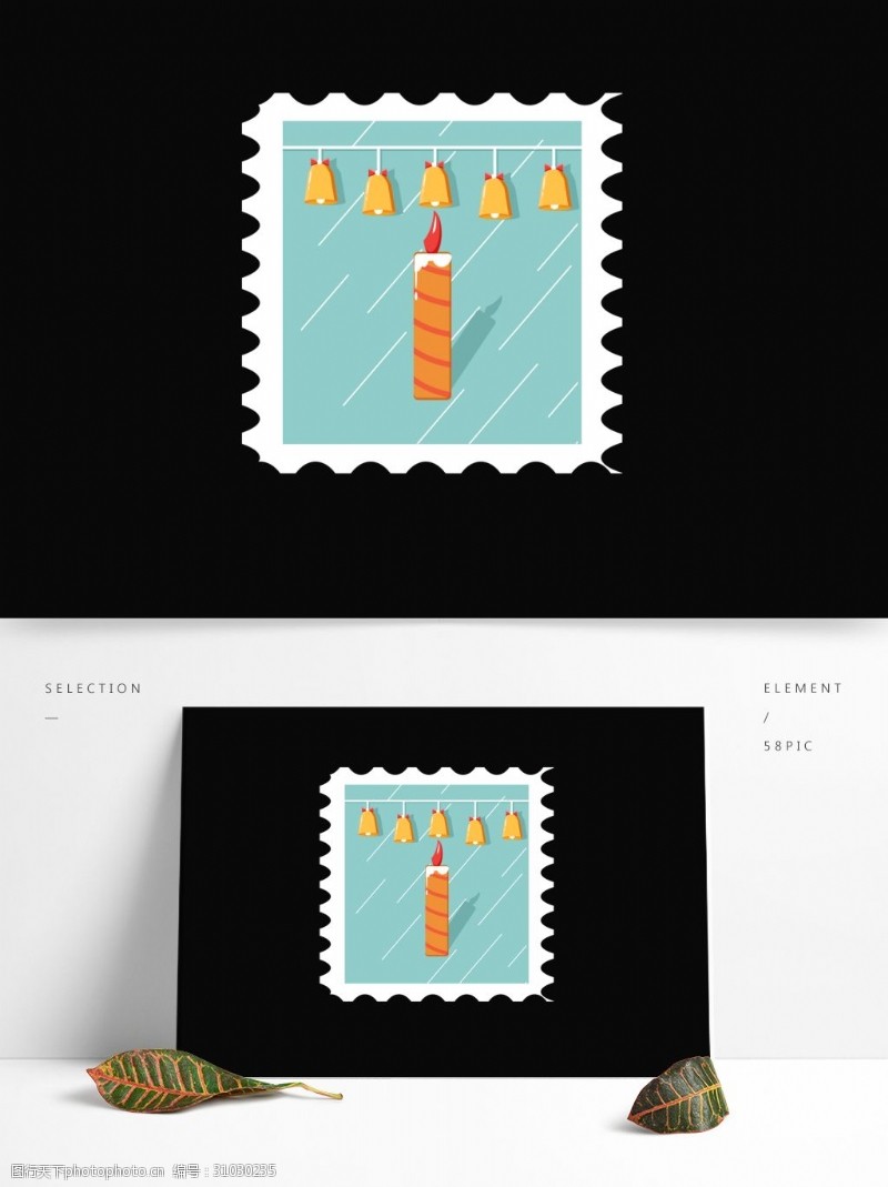 贴纸邮票可爱圣诞节矢量蜡烛铃铛邮票小贴纸