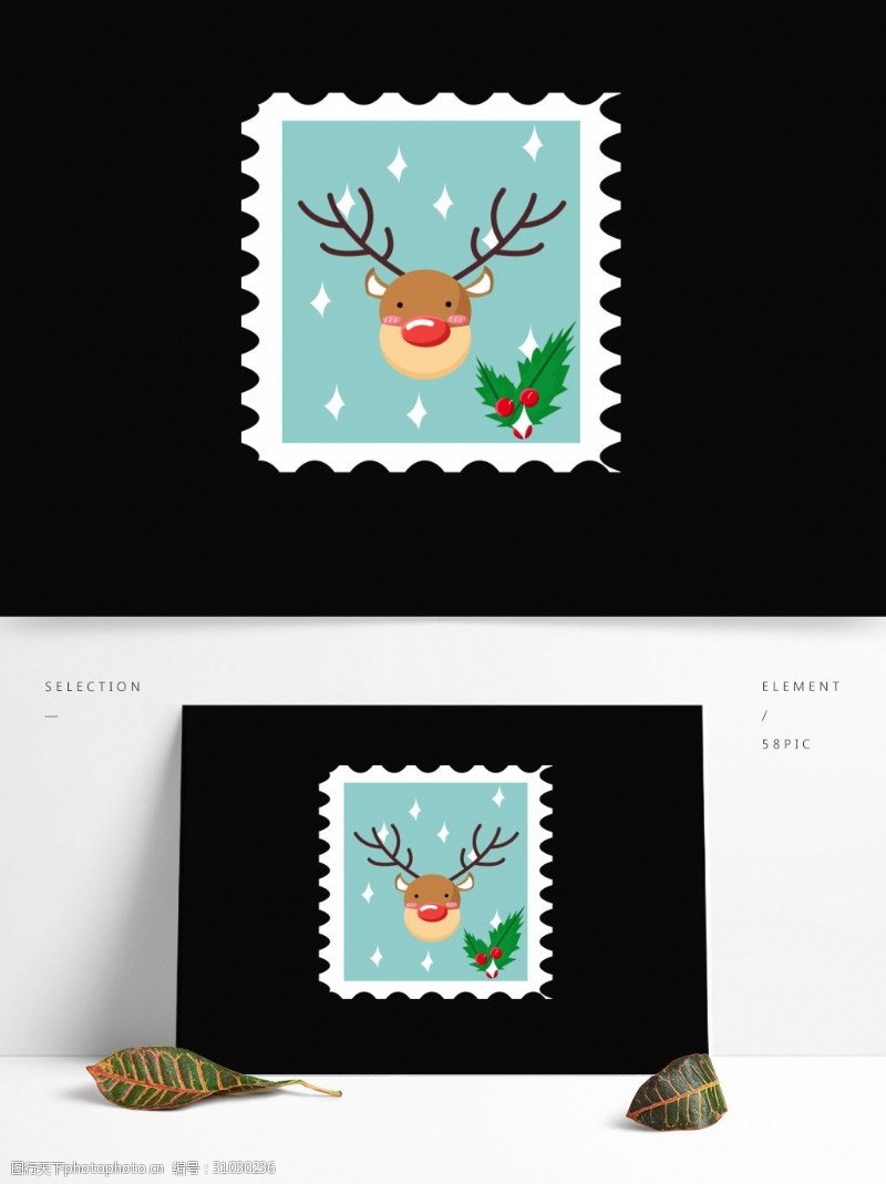 贴纸邮票可爱圣诞节矢量麋鹿邮票小贴纸
