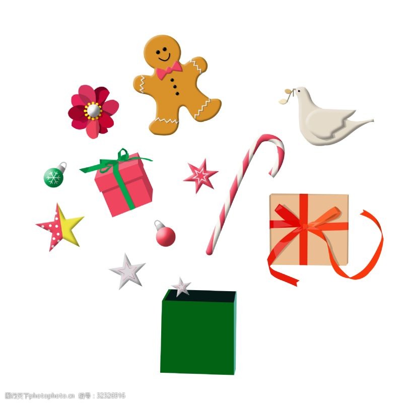 姜饼人立体星星圣诞立体彩色礼物盒装饰挂件星星鸽子姜饼人花糖果拐杖