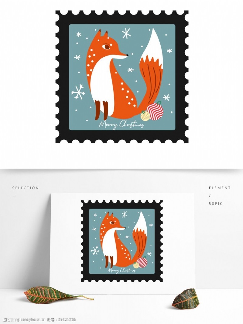 贴纸邮票圣诞邮票小贴纸卡通狐狸矢量元素