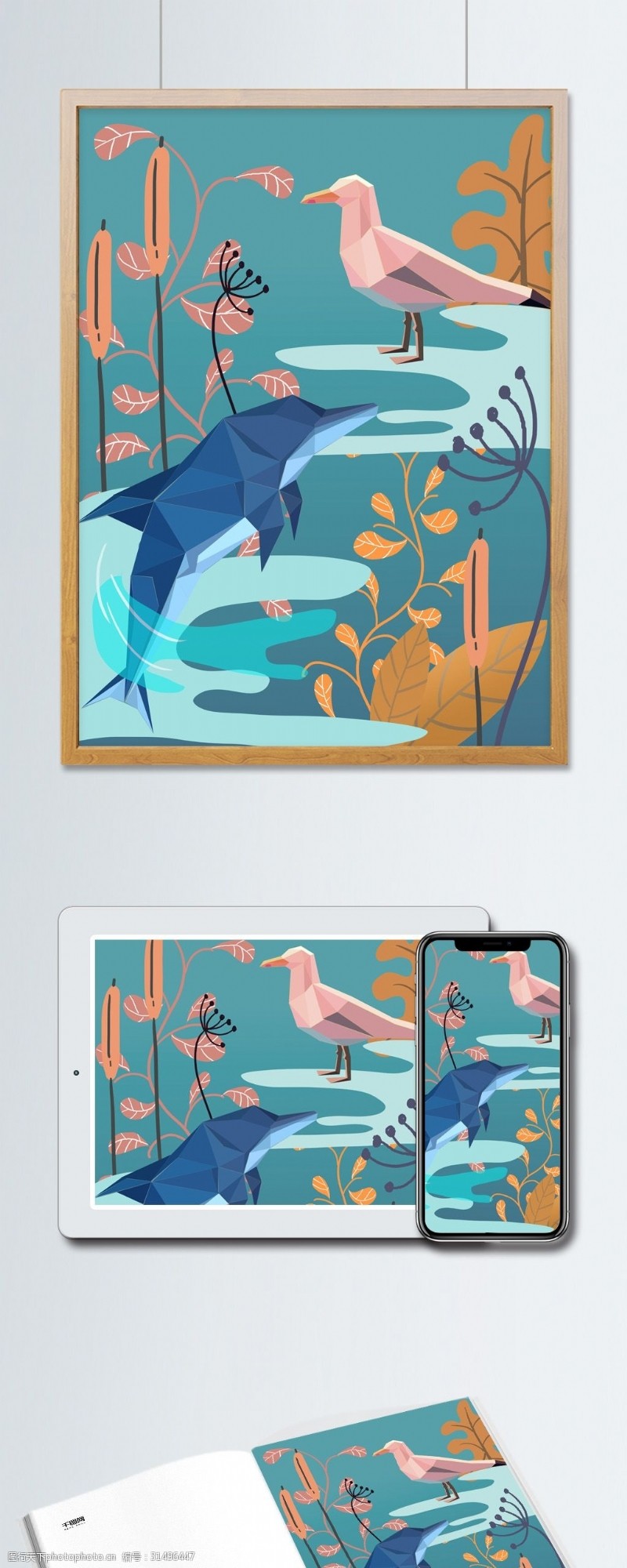 手机配图自然印记几何创意动物植物装饰海豚海洋水鸟