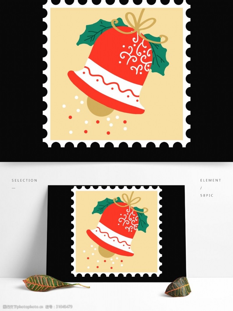 手绘邮票贴纸手绘圣诞节铃铛邮票贴纸