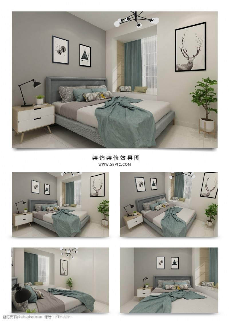 床头灰色背景现代风格简约卧室装修设计效果图