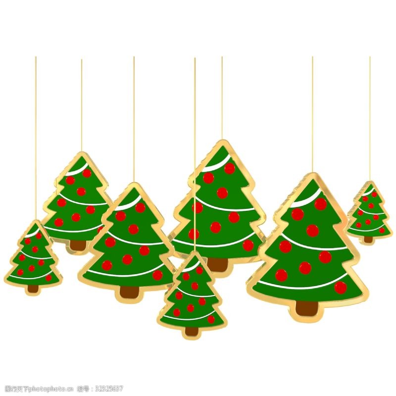 3d圣诞节圣诞节圣诞树C4D立体金边挂饰装饰