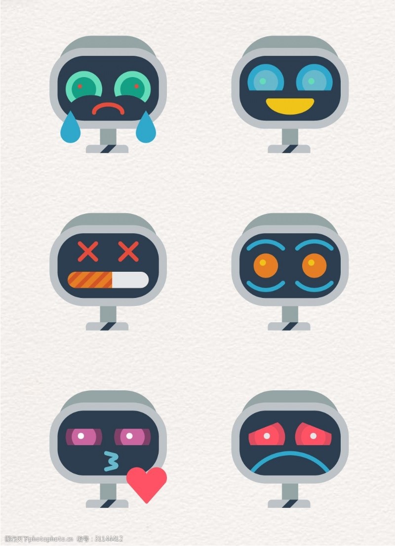 花痴矢量可爱6组机器人表情设计