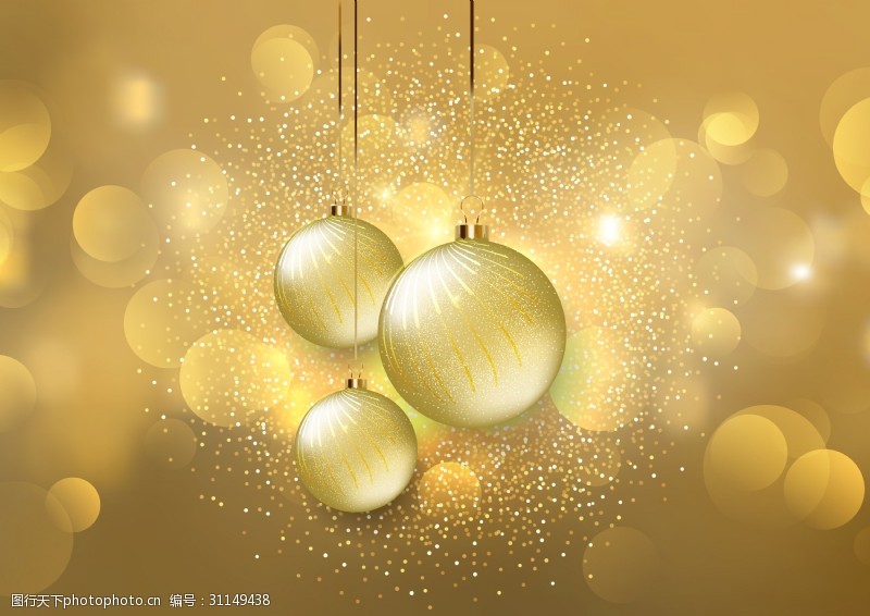 金色光斑金色背景下的圣诞装饰背景