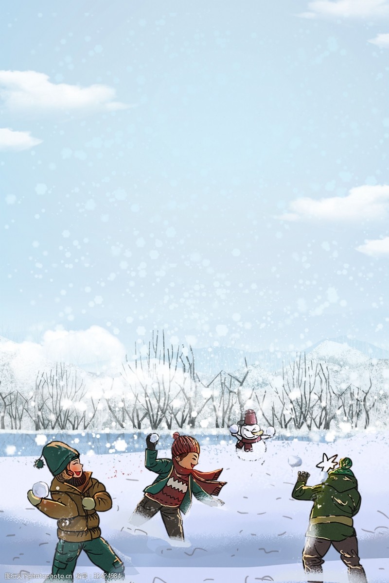 儿童冬令营冬令营儿童打雪仗海报下载