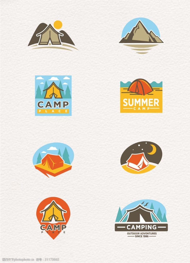 创意8组露营帐篷促销标志设计