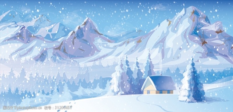 冬季直通车圣诞雪景插画