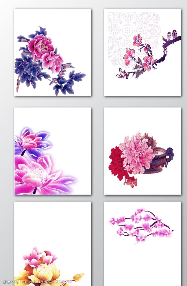 花卉海报中国风水墨画牡丹素材