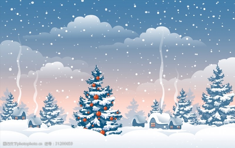 冬季直通车圣诞雪景插画