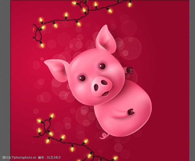 彩色气泡卡通红色小猪