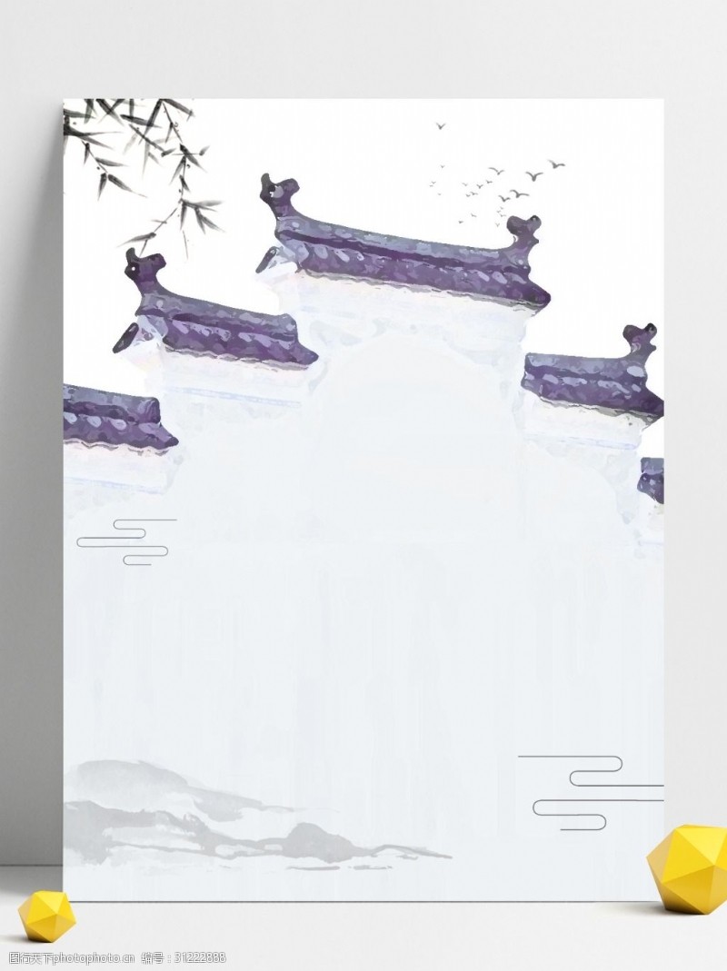 中国风复古水墨徽派建筑背景