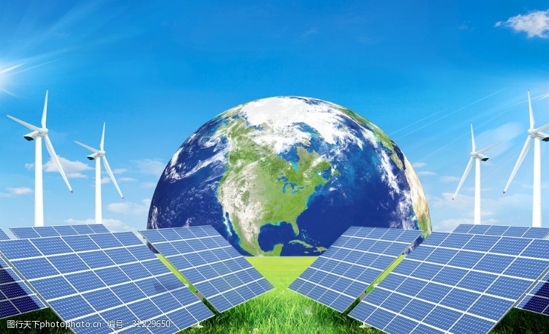 绿色代表环保风车太阳能环保背景
