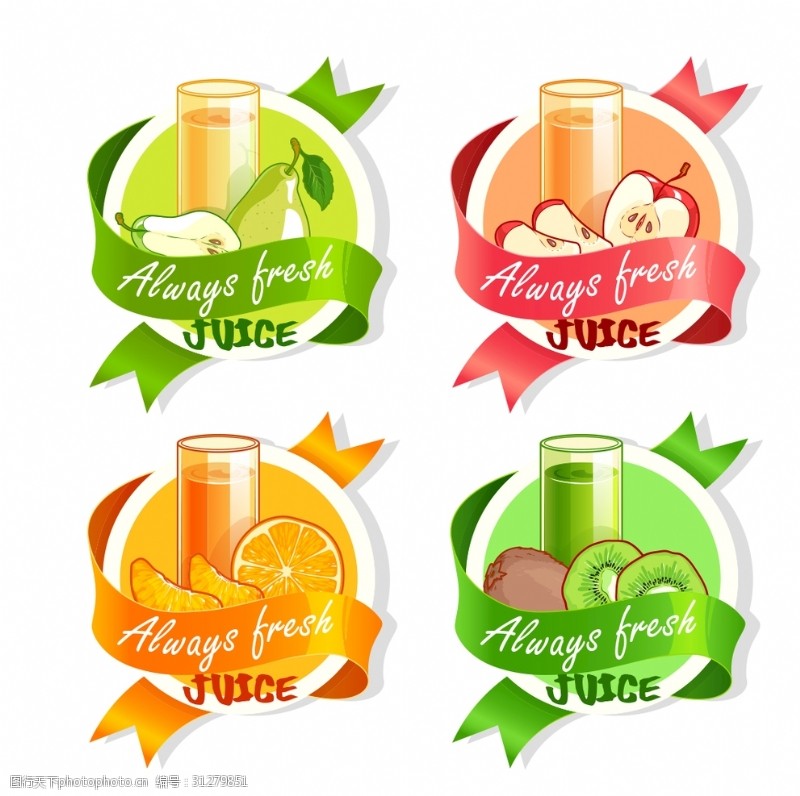 梨标签果汁饮料卡通矢量素材标签圆形飘