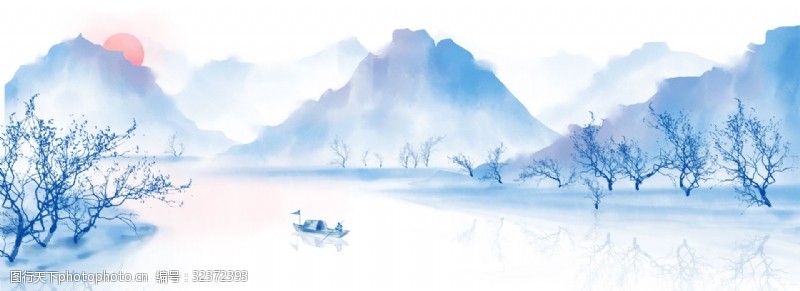 复古中国风水墨山水画背景