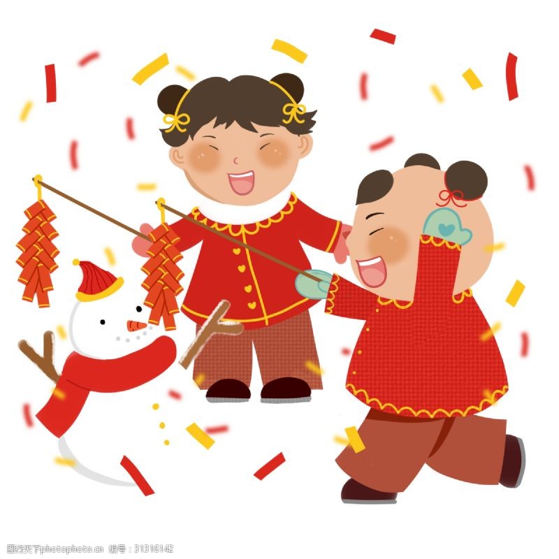放鞭炮儿童2019年中国风金童玉女过新年拜年放鞭炮
