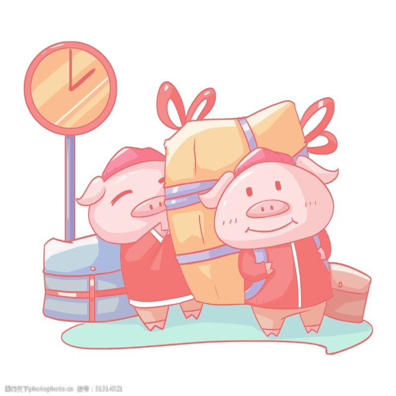 2019农历新年小猪回家过年行李人物