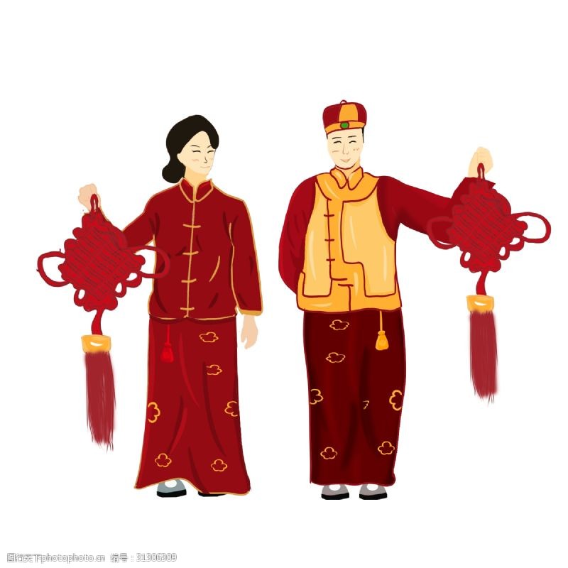 手绘礼服传统春节夫妻拜年人物素材