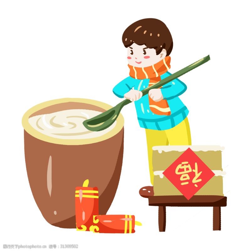 腊月春节习俗小女孩做豆腐手绘插画