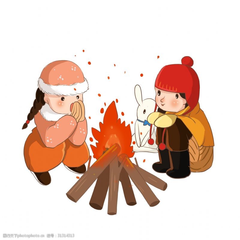 冬季取暖冬季用柴堆取暖的小女孩