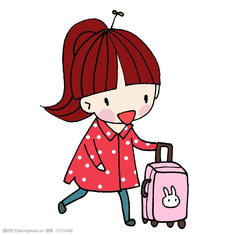 春节旅游放假拉着行李箱回家的女孩旅游打包出走